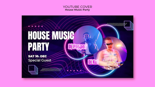 Plantilla de portada de YouTube para fiestas de música house
