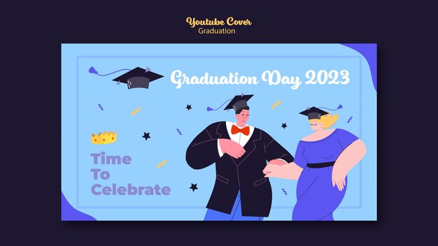 Plantilla de portada de youtube de graduación de diseño plano