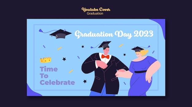 Plantilla de portada de youtube de graduación de diseño plano