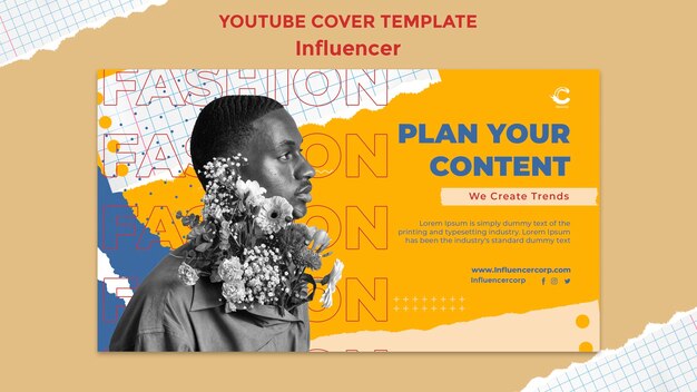 Plantilla de portada de youtube de influencer y personalidad de los medios