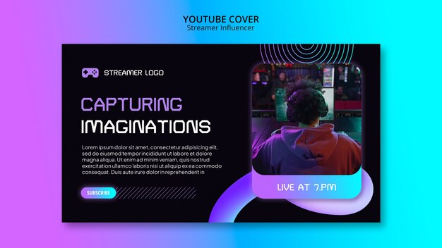 Plantilla de portada de youtube de influencer de streamer degradado