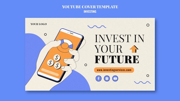 PSD gratuito plantilla de portada de youtube de inversión ilustrada