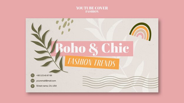 Plantilla de portada de youtube de moda de diseño plano