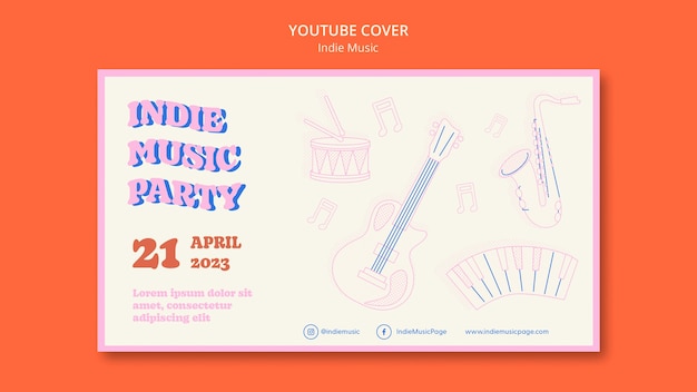 PSD gratuito plantilla de portada de youtube de música indie