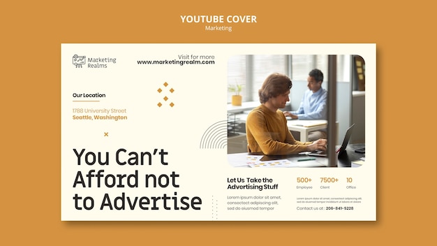 Plantilla de portada de youtube de negocios de marketing y publicidad