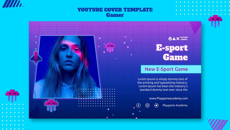 PSD gratuito plantilla de portada de youtube de neón para juegos