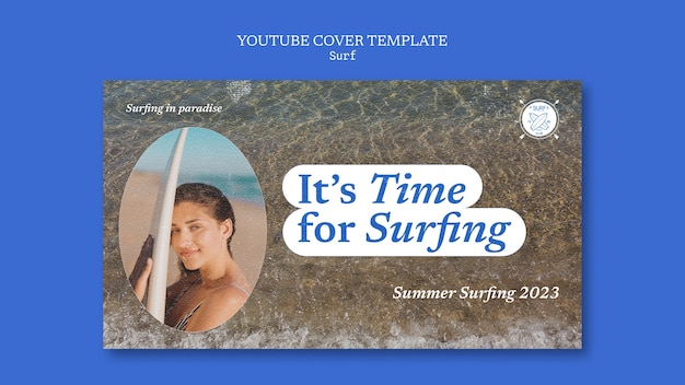 PSD gratuito plantilla de portada de youtube de pasatiempo de surf