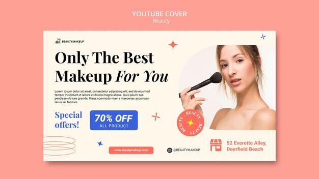 Plantilla de portada de youtube de productos de belleza de diseño plano