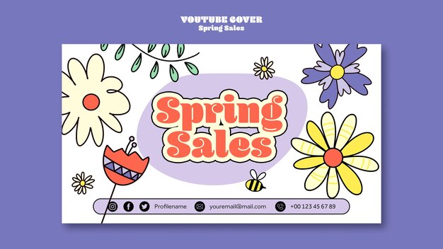 Plantilla de portada de youtube de rebajas florales de primavera