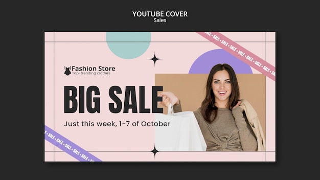 Plantilla de portada de youtube de rebajas de moda femenina