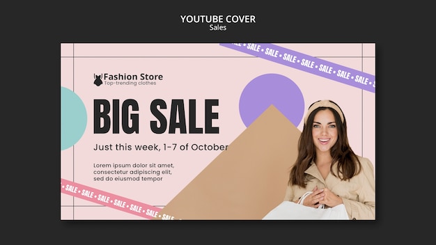 PSD gratuito plantilla de portada de youtube de rebajas de moda femenina