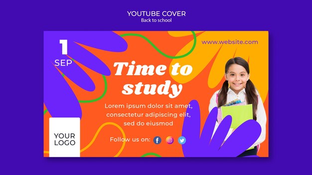 Plantilla de portada de youtube de regreso a la escuela con flores de doodle