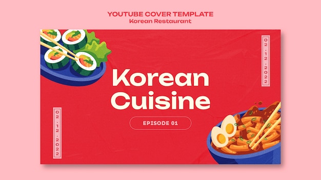 Plantilla de portada de youtube de restaurante coreano