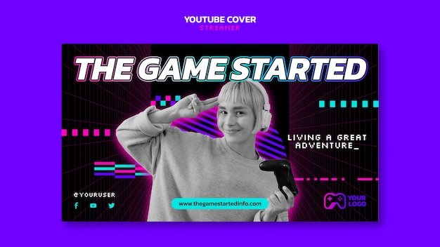 Plantilla de portada de youtube de serpentina de neón