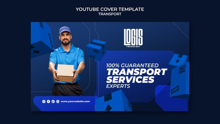 PSD gratuito plantilla de portada de youtube de servicio de transporte