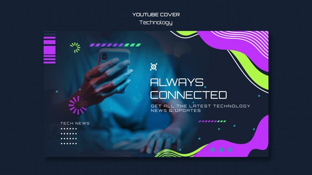 Plantilla de portada de youtube de tecnología degradada