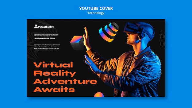 PSD gratuito plantilla de portada de youtube para tecnología de realidad virtual