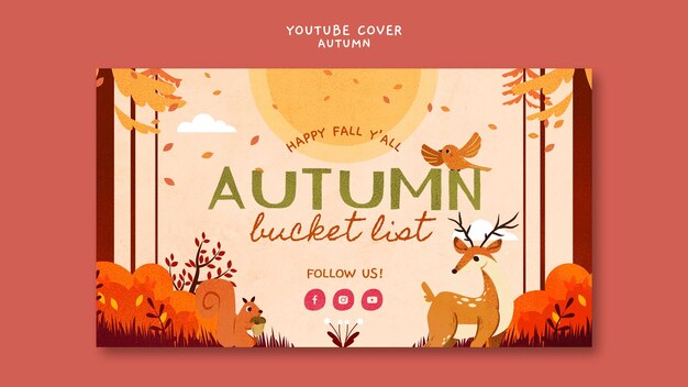 Plantilla de portada de youtube de temporada de otoño de diseño plano