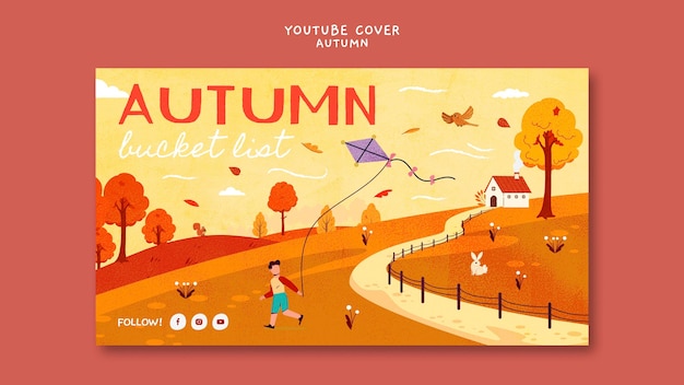 Plantilla de portada de youtube de temporada de otoño de diseño plano