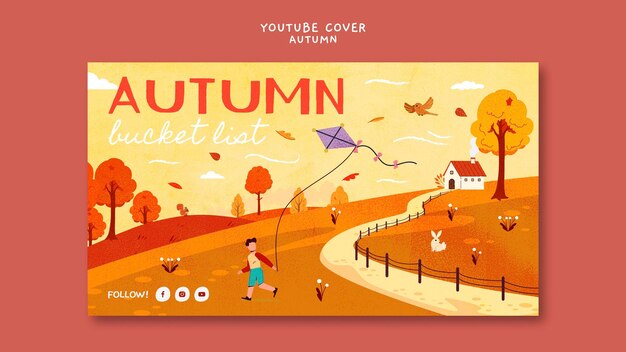 Plantilla de portada de youtube de temporada de otoño de diseño plano