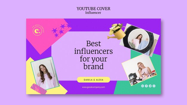 Plantilla de portada de youtube de trabajo de influencer de diseño plano