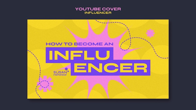 Plantilla de portada de youtube de trabajo de influencer de diseño plano