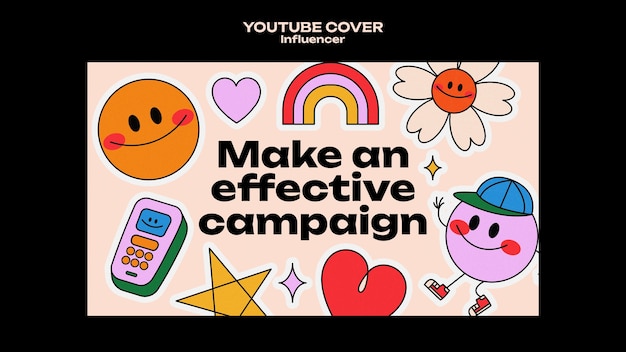 Plantilla de portada de youtube de trabajo de influencer de diseño plano