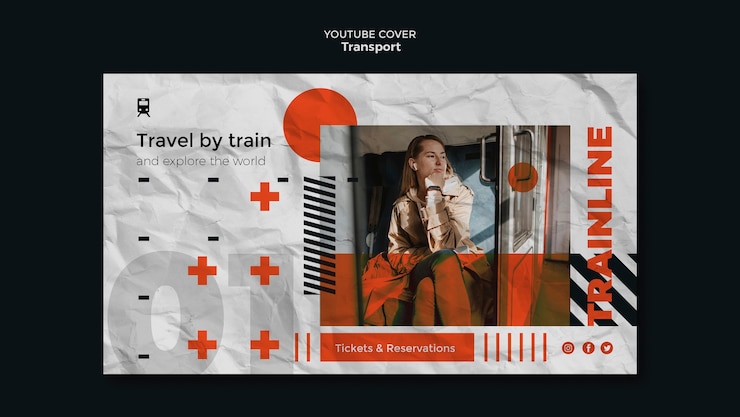 PSD gratuito plantilla de portada de youtube de transporte público de trenes