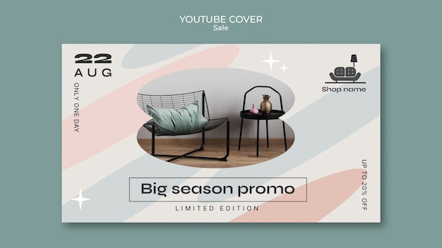 Plantilla de portada de youtube de venta de decoración de interiores