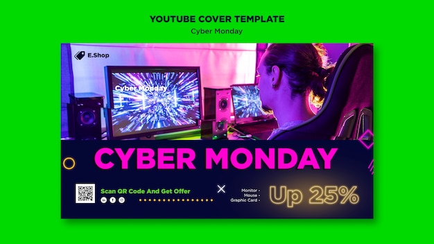 Plantilla de portada de youtube de ventas de cyber monday