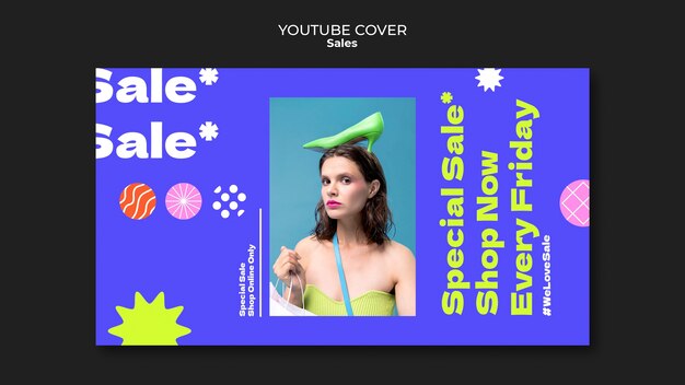Plantilla de portada de youtube para ventas y descuentos.