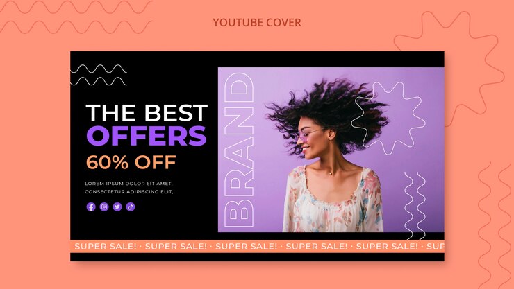 PSD gratuito plantilla de portada de youtube de ventas dibujada a mano