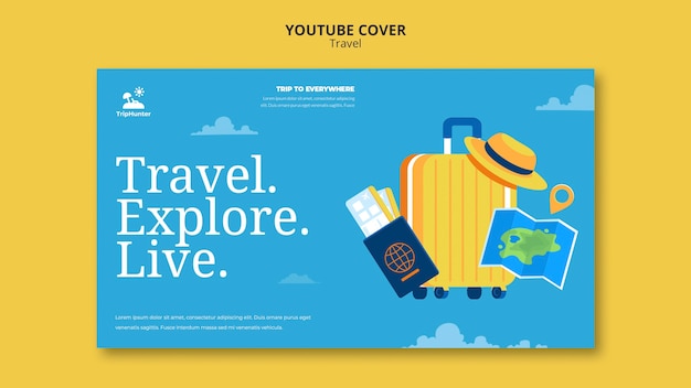 Plantilla de portada de youtube de viaje de diseño plano