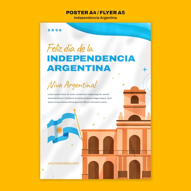 PSD gratuito plantilla de póster del 9 de julio de diseño plano