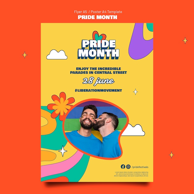 PSD gratuito plantilla de póster a4 de celebración del mes del orgullo