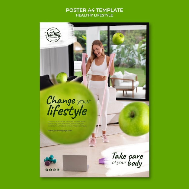 PSD gratuito plantilla de póster a4 de estilo de vida saludable