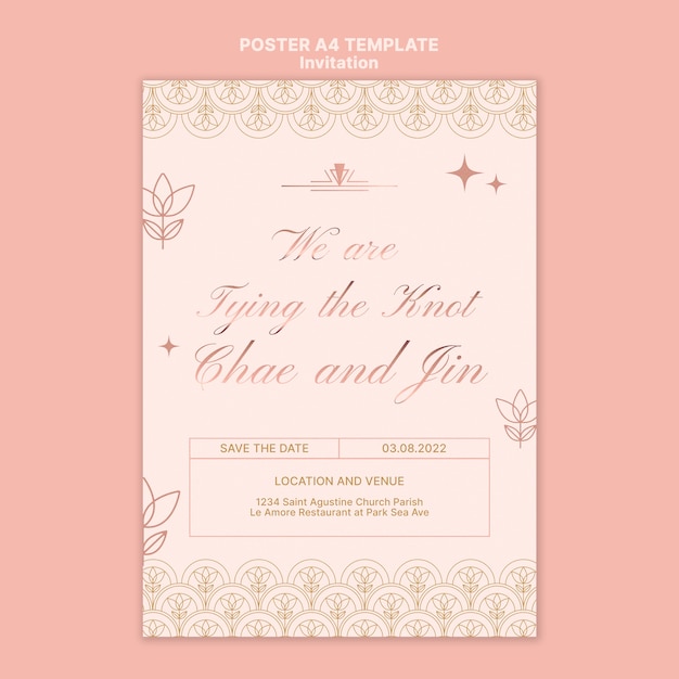 Plantilla de póster a4 de invitación de oro rosa