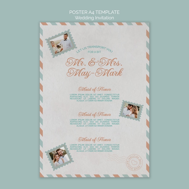 PSD gratuito plantilla de póster a4 de postal de boda