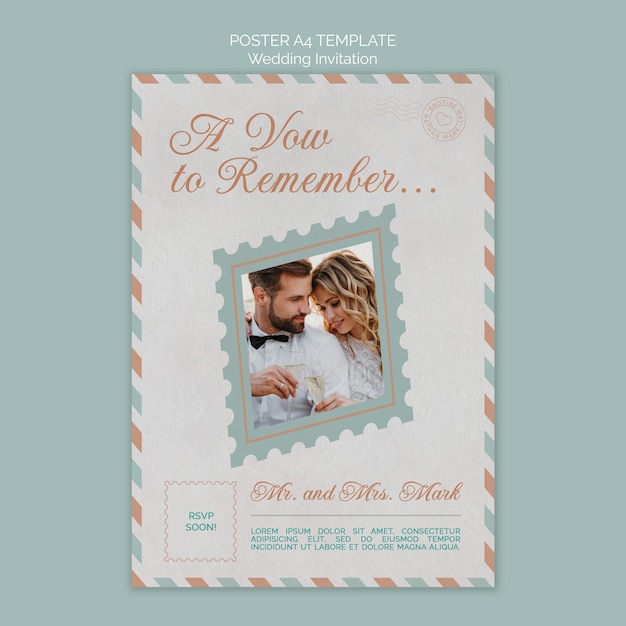 PSD gratuito plantilla de póster a4 de postal de boda