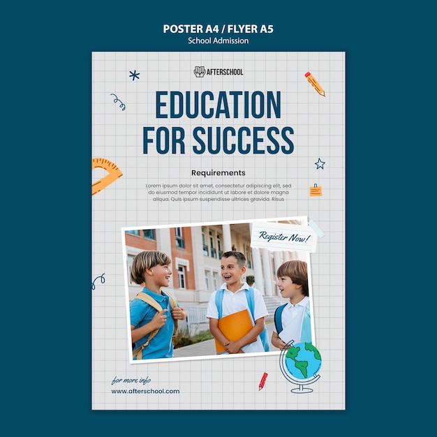 PSD gratuito plantilla de póster de admisión escolar dibujada a mano