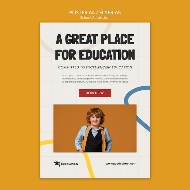 Plantilla de póster de admisión a la escuela de diseño plano