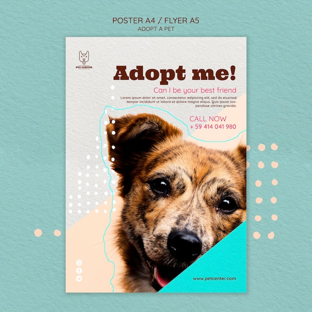 Plantilla de póster con adopción de mascotas