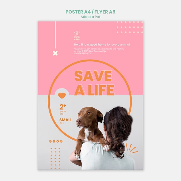 PSD gratuito la plantilla del póster adopta un diseño para mascotas