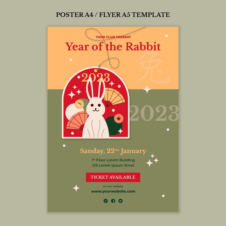PSD gratuito plantilla de póster de año nuevo chino de diseño plano