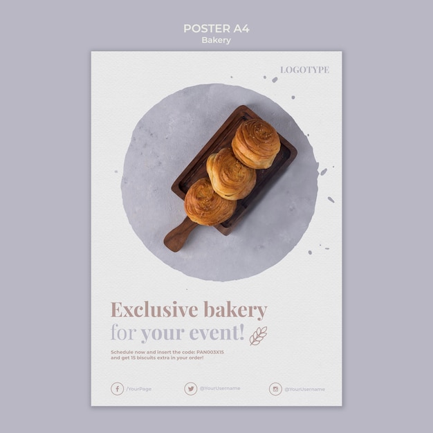 Plantilla de póster de anuncio de panadería