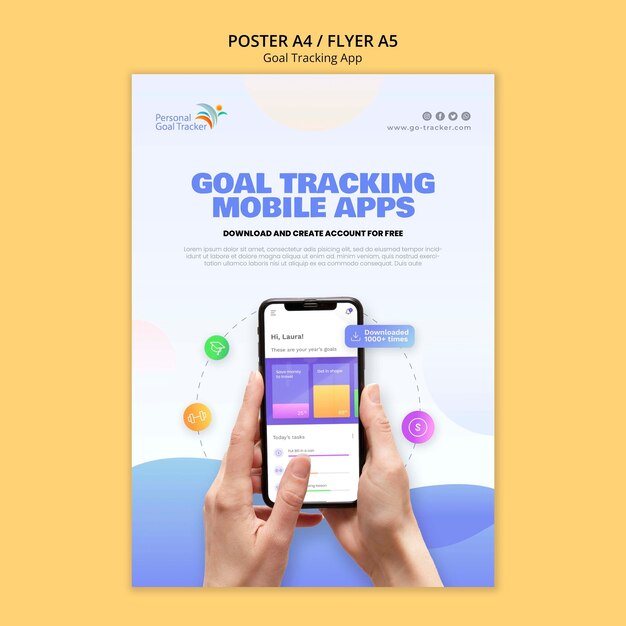Plantilla de póster de la aplicación de seguimiento de objetivos
