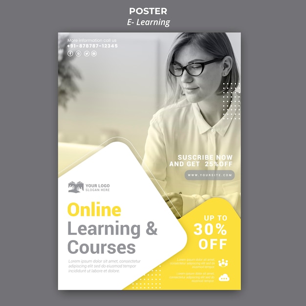 Plantilla de póster de aprendizaje electrónico