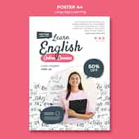 PSD gratuito plantilla de póster de aprendizaje de idiomas