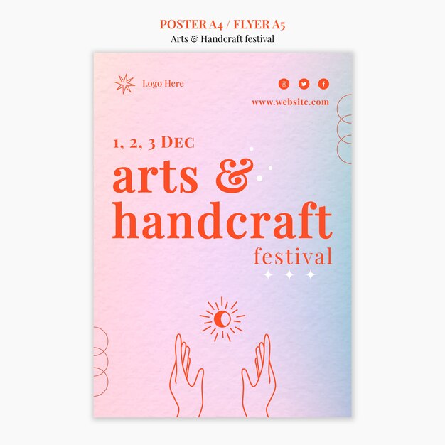 PSD gratuito plantilla de póster de artes y artesanías degradadas