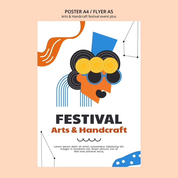 Plantilla de póster de artes y artesanías de diseño plano